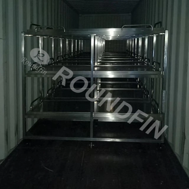 Rack de caixa móvel de Mortuary Roundfin 304 em aço inoxidável armazenamento Rack