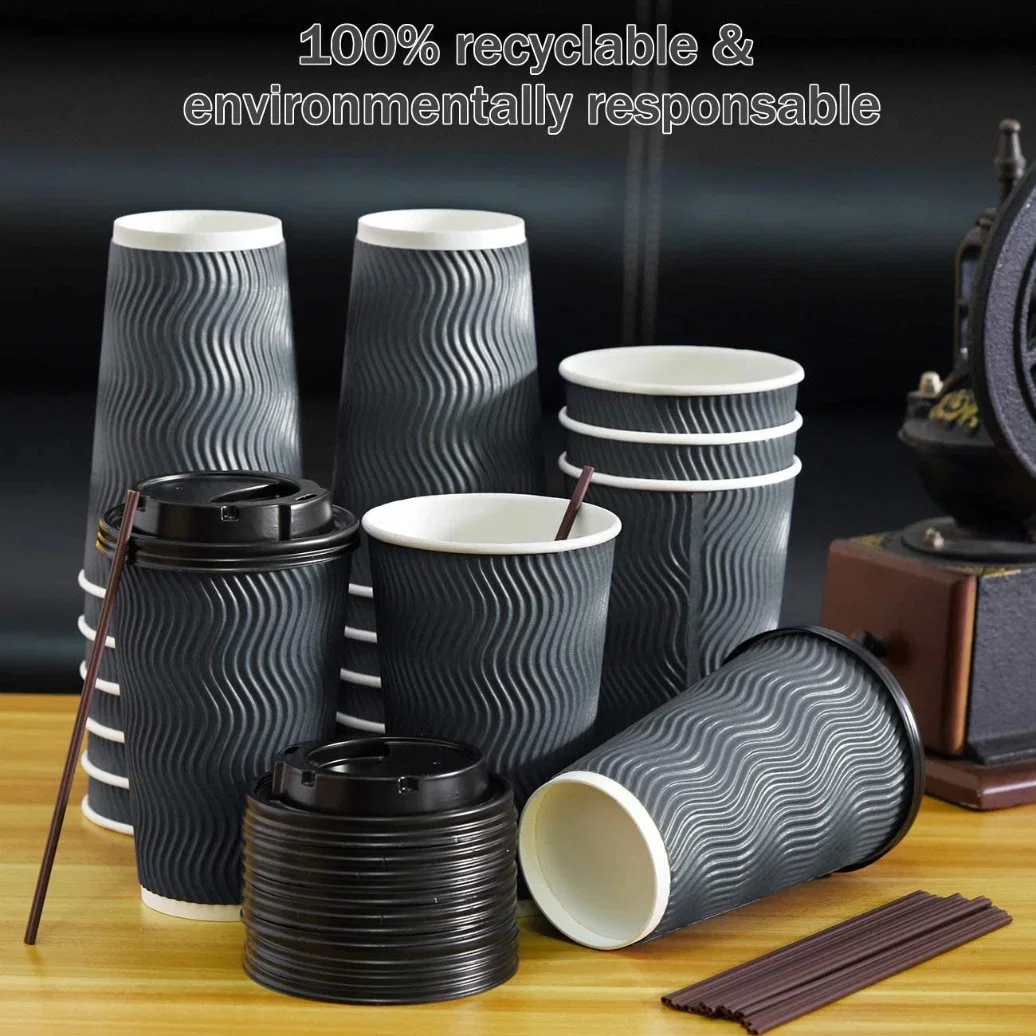 Copa desechable corrugada, tazas de café desechables, tazas de café blancas hechas a medida, taza de papel aislante para té de chocolate, expreso, fábrica