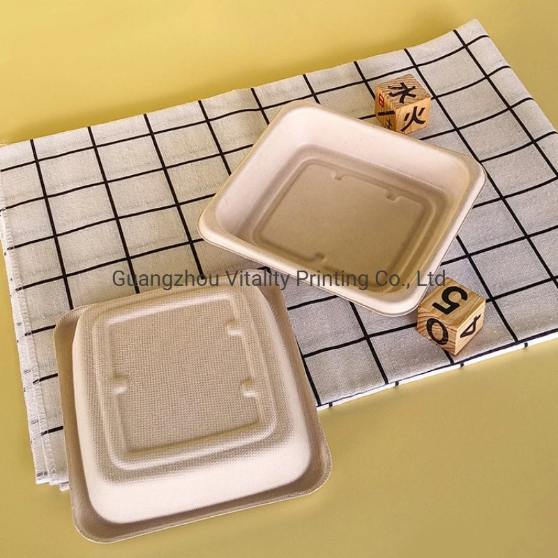 Eco-Friendly Disposable Compostable Sugarcane Bagasse Pulp Snack Meat Salad Cake Tray Food Fried Chicken Dish Plate Tray Wholesale/Supplier