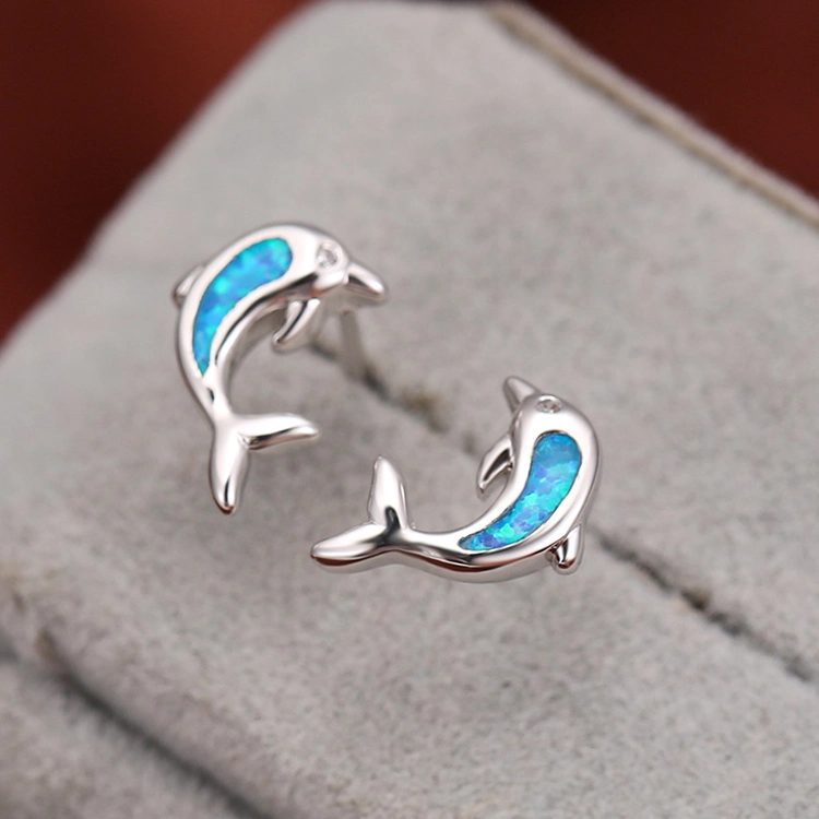 Popular Opal Earrings Gentle Dolphin Brass Earrings