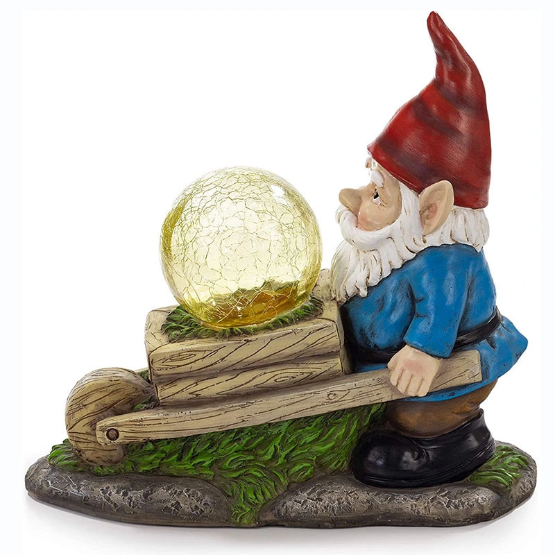 Wholesale Solar Powered LED Poly Resin Gnome Push Unicycle Landscape Lighting Outdoor Garden Holiday Decoration Yard Decoration