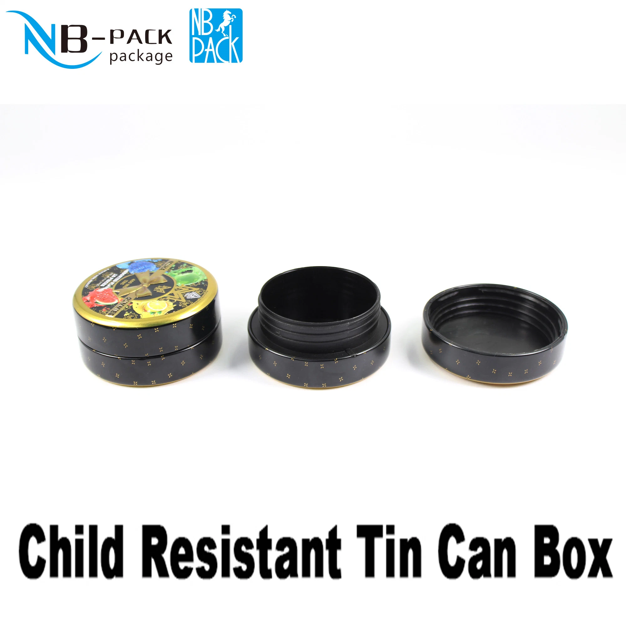 Child Resistant Child Proof Cr Custom Round Container Packaging Can 15ml 30ml 50ml 60ml 100ml 120ml 150ml Jar Tin with Screw Lid
