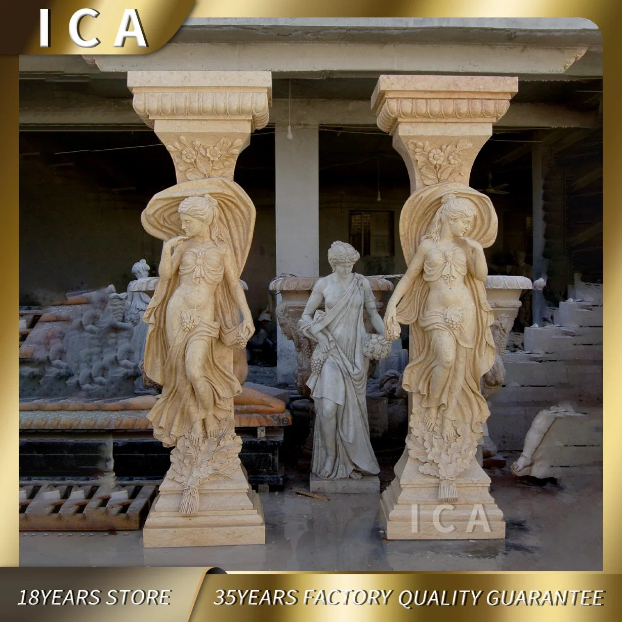 Egyptian Rice Yellow Marble Top Sculptor Make Stone Columns