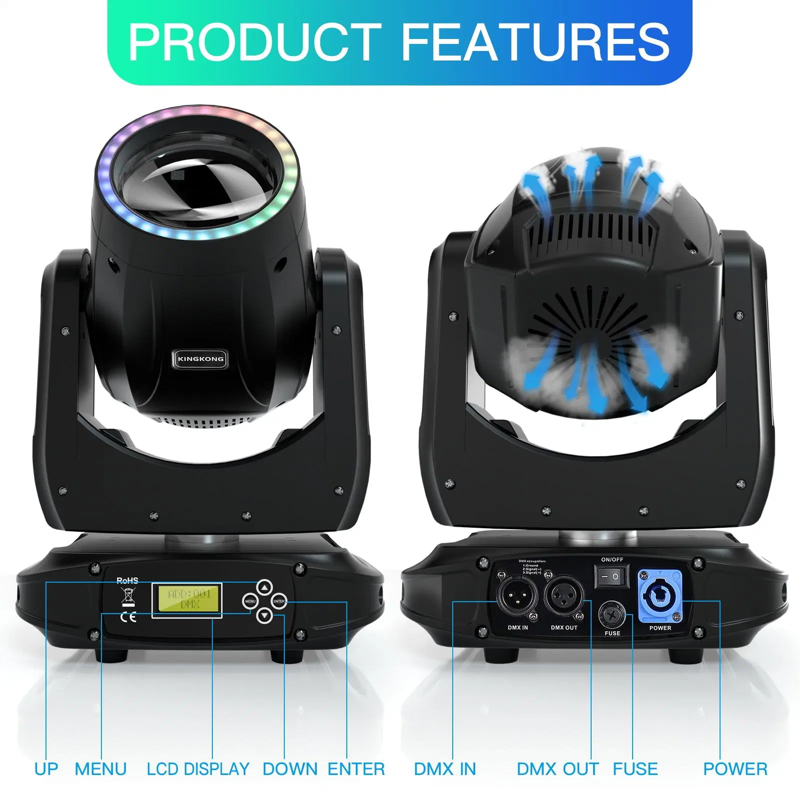 New LED Moving Head Light Ultra Brightness Rainbow Beam and Pattern Light