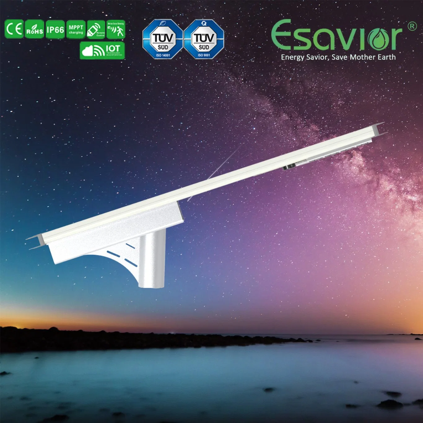 5000lm IP66 Waterproof 50W Integrated Solar Street Lighting Motion Sensor Iot Remote Control All in One Manufacturer Ce RoHS TUV IP66