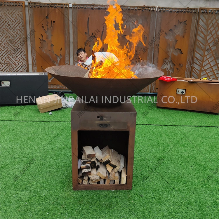 Outdoor Portable Corten Metal BBQ Fire Pit with Grill