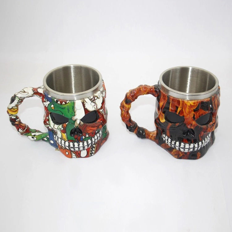 Acero inoxidable Retro Jarra de cerveza de resina de cráneo el cráneo Halloween taza decorativos