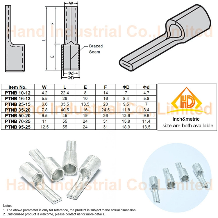 La mano del conector del cable estándar industrial Krf Ptnb no aislado de la serie Terminales Espolón Lyf lengüetas de cable en ángulo de 90 grados