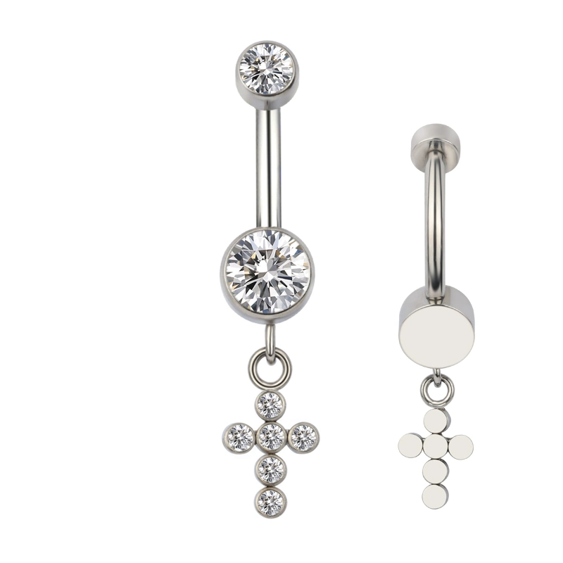 Latest Design ASTM F136 Titanium Internally Threaded Bezel Set CZ with CZ Hang Belly Button Rings Navel Rings Hot Piercing Body Jewelry