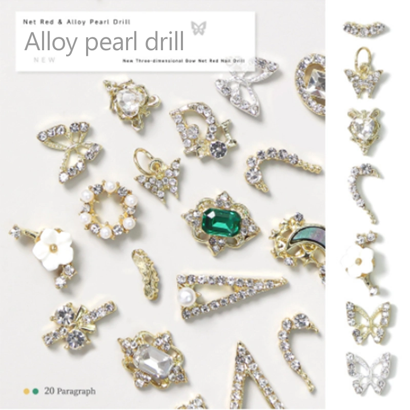 New Nail Alloy Jewelry Ins Three-Dimensional Gold and Silver Pearl Color Nail DIY Drill