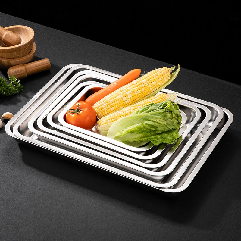 Stainless Steel Baking Tray Restaurant Kitchen Food Serving Tray Fruit Vegetable Drain Tray