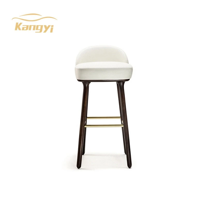 Nordic Design Wood Bar Chair Vintage Leather Bar Stools for Cafe