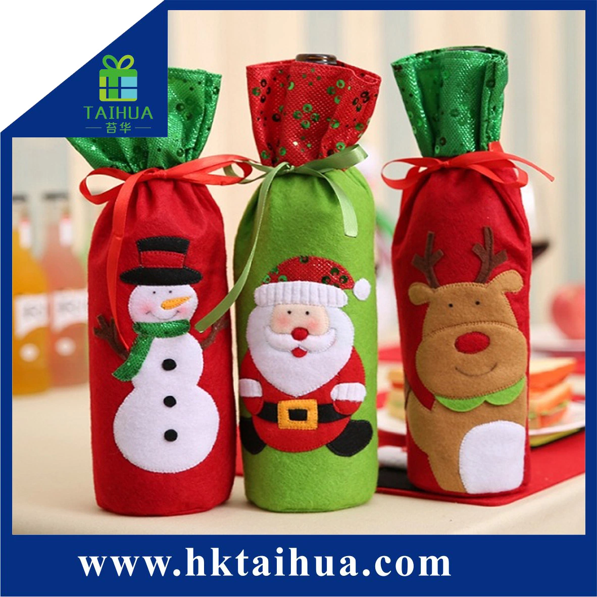 Promotional Christmas Gift Decoration Cloth Packing Bag for Winebottle