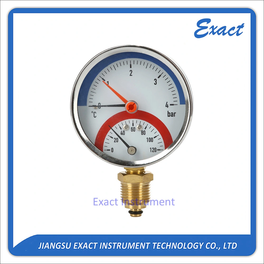 Jauge de pression et de température, type thermomètre et manomètre - boîtier en acier noir et connexion en laiton