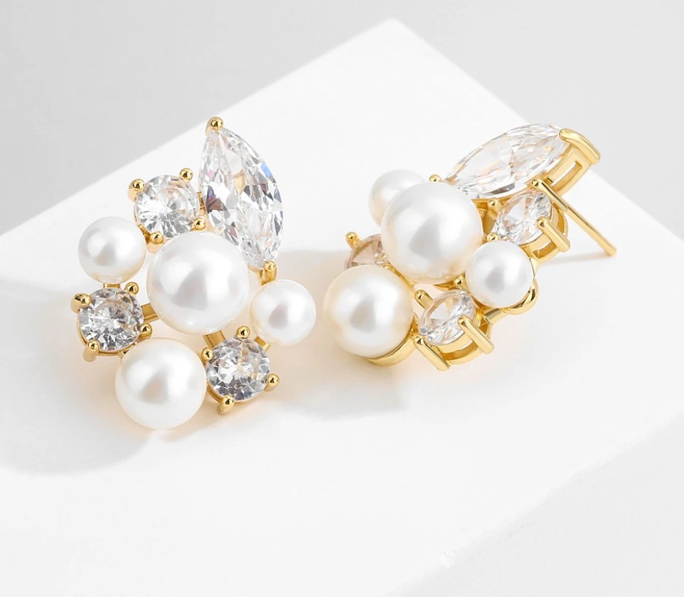 Pearl CZ Earring Stud. Bridal Wedding Pearl Earring. fashion Accessories