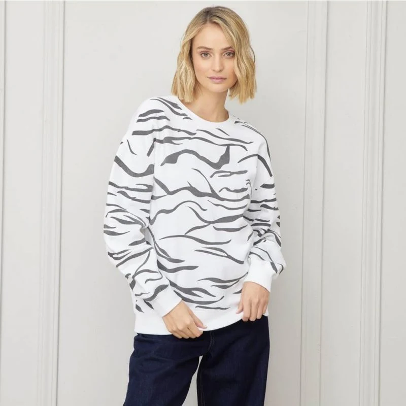 Sudaderas de suéter personalizadas de moda con estampado de zebra Puff para mujer