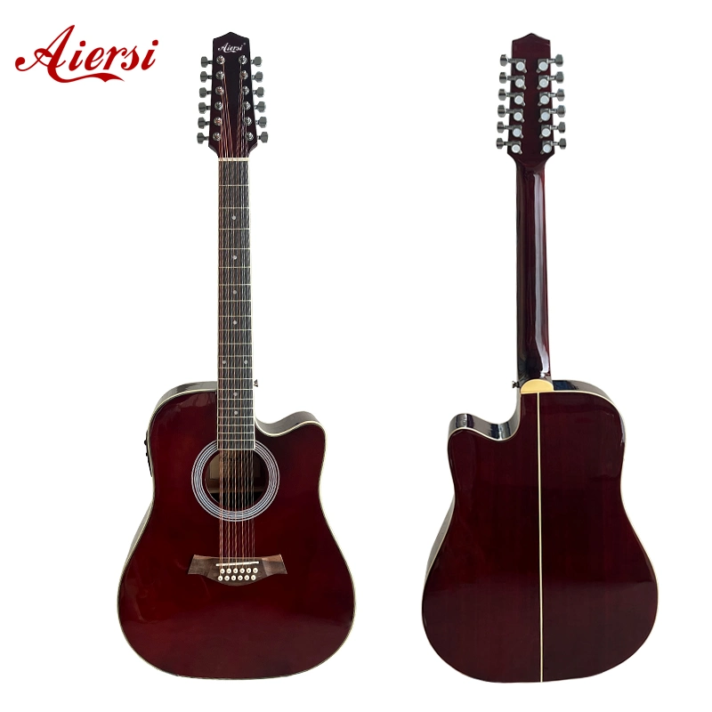 Finition brillante de marque personnalisée tous les Corps acajou 12 cordes Instrument de guitare acoustique