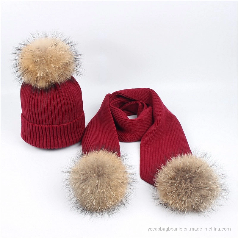 Warm Winter Knitted Poms Women Hat and Scarf Set