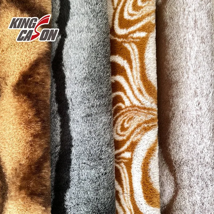 Kingcason Polyester One Side Printed Faux Fur Fabric for Coat