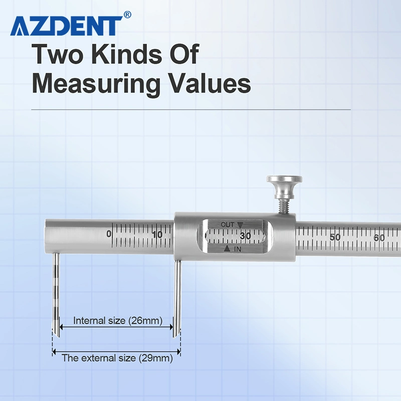 Azdent 1PCS Ortodônticas Dentária Pinça Deslizante 0-80mm Implante Dentista Medidor de escala dupla ronda a Ferramenta de odontologia