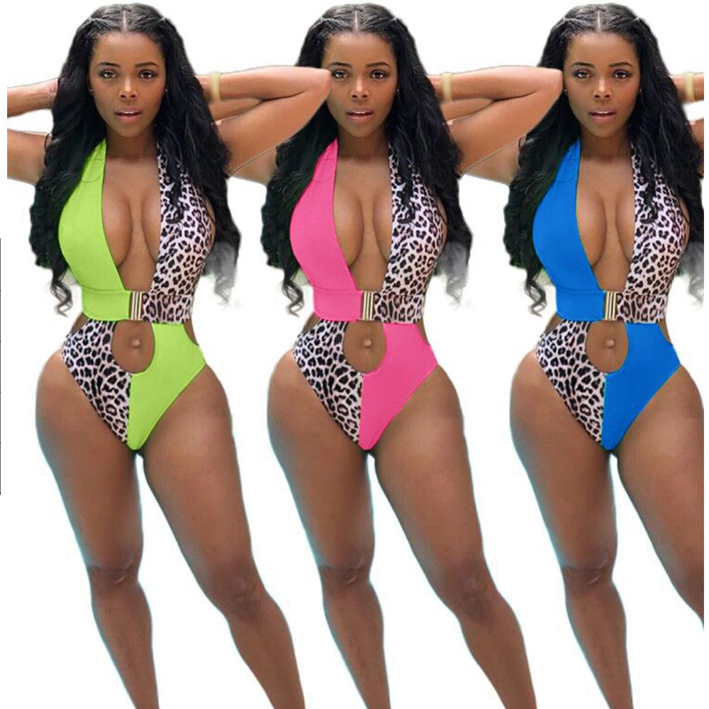 Custom Sexy High Waist Leopard Women Bathing One Piece Swimsuit