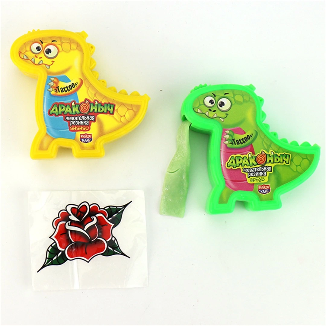 Cartoon Dinosaurier Form Kaugummi Bubble Roll Candy mit Sticker Tätowierung