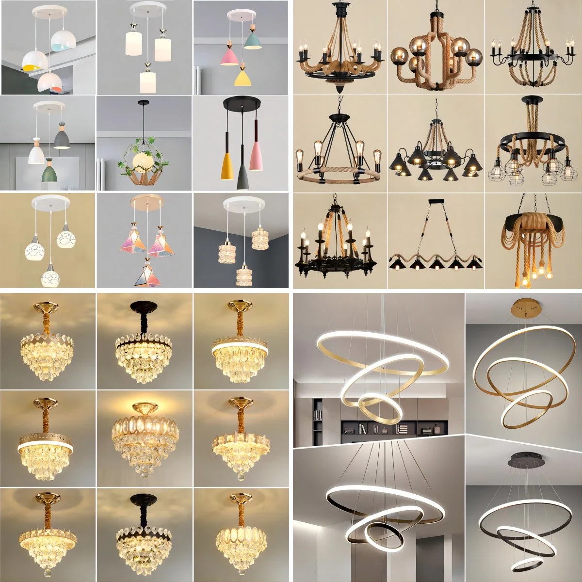 China Precio al por mayor Guzhen Zhongshan Iluminación interior LED colgante Chandelier Lámpara colgante LED Iluminación contemporánea Comercial colgante LED Luz