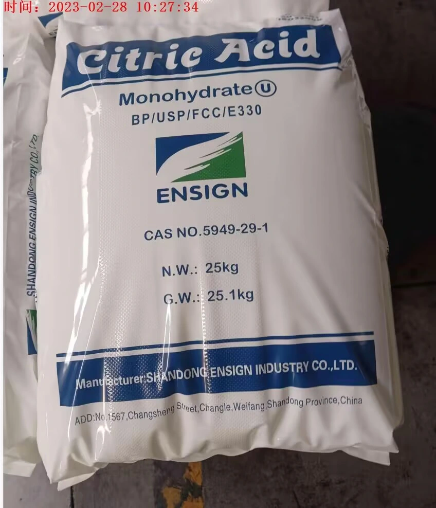 2023 Weifang Ensign Acide citrique monohydraté Cam 8-16/8-40 Mesh CAS 5949-29-1 Additif alimentaire Additif cosmétique en stock