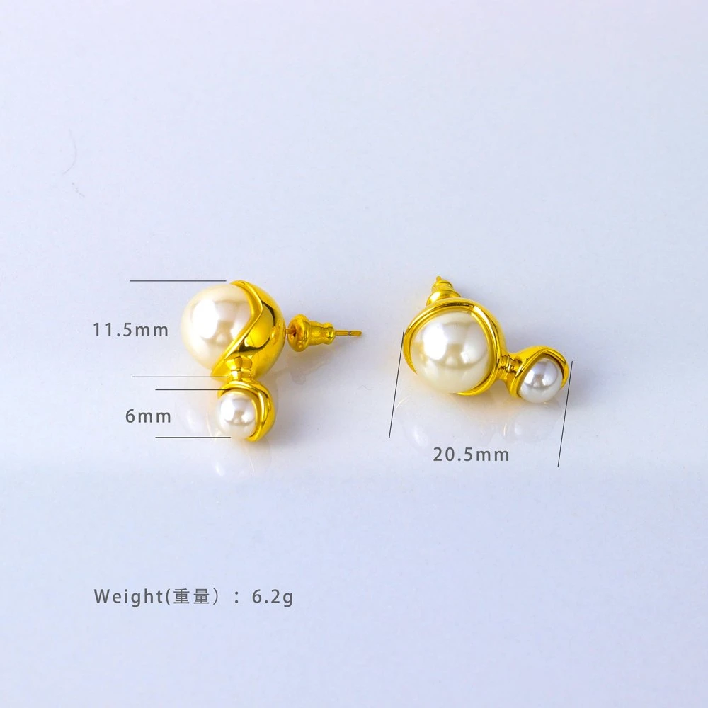 Fashion Gold Plated Stud Earrings Jewelry Women's Stainless Steel Double Freshwater Imitation Pearl Earrings