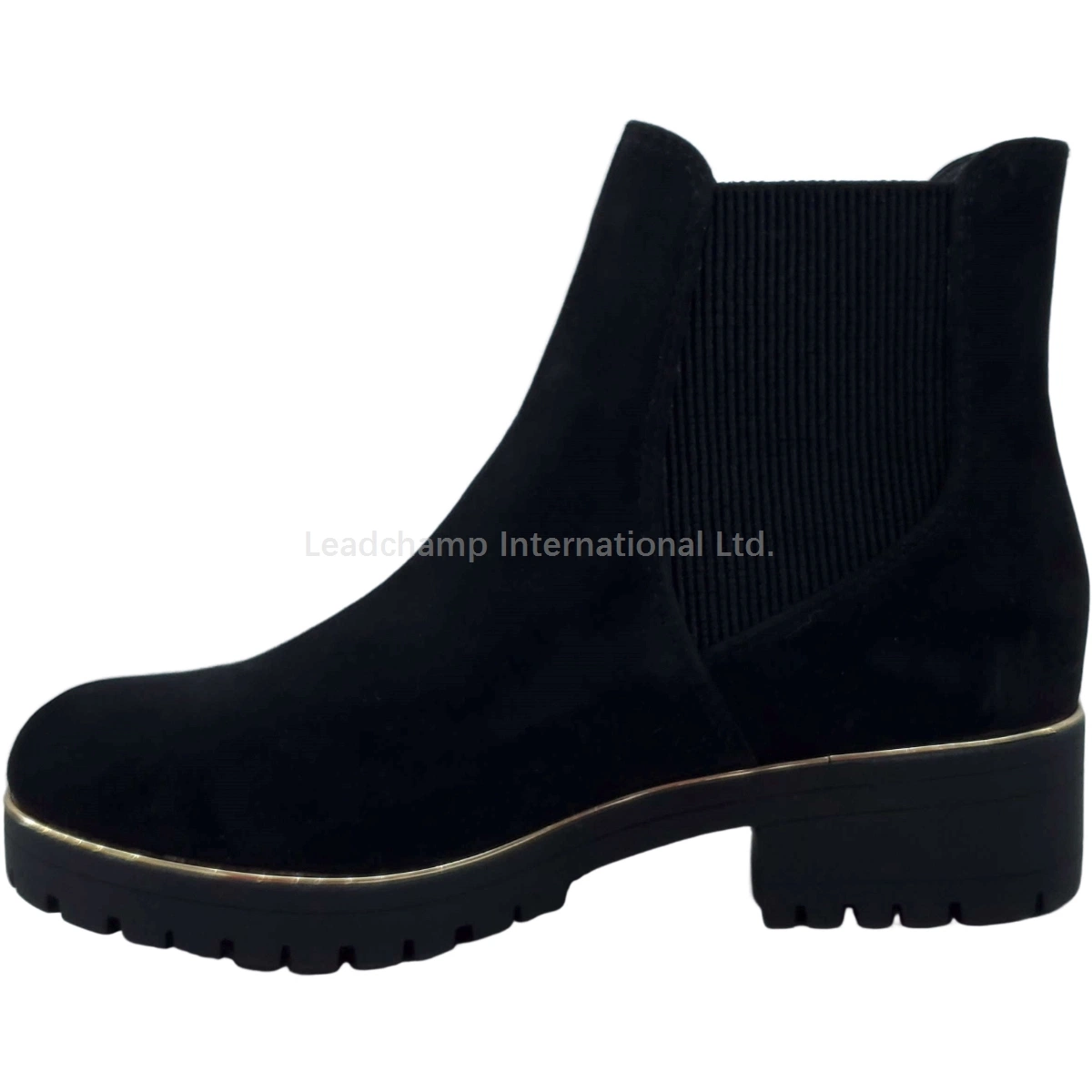 Lady Ankle Boot Microfiber Upper TPR Sole with Golden Welt Comfortable Flat Boots