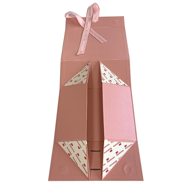 Custom Printing Cardboard Carton Packaging Magnetic Pink Folding Box with Ribbon Gift Jewelry