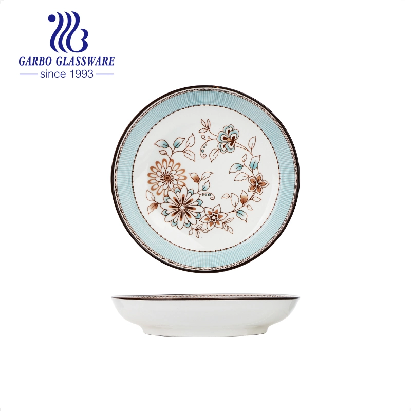 Wholesale/Supplier OEM Decal Under Glazed 7inch Fine Porcelain Dinner Rice Plate with Black Rim (TC23M006180-TC171)