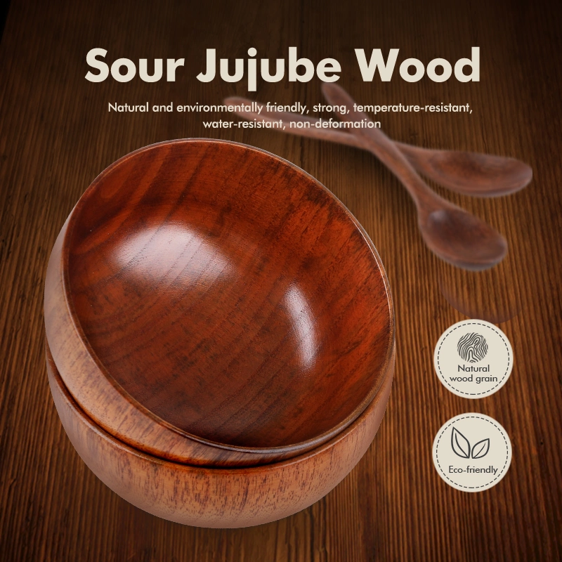 Engraved Logo Wooden Bowl Set Eco Friendly Wooden Bowls Set with Spoon