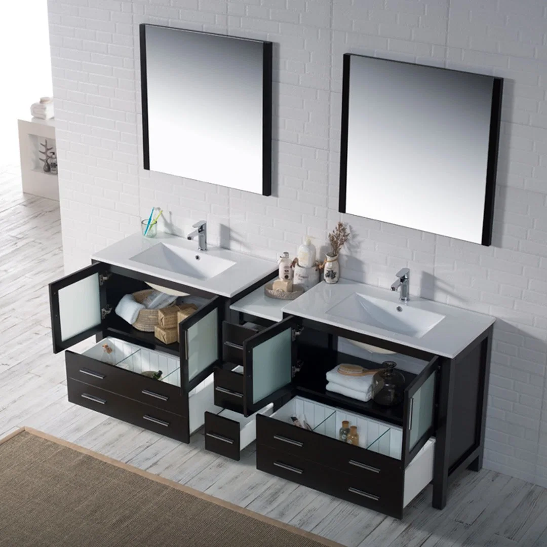 Customized Size Bathroom Furniture Solid Wood Cabinets Sets with Mirror