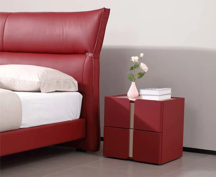 Modern Bedroom Furniture Set Dormitory Hotel Red Nappa Leather Twin Bed