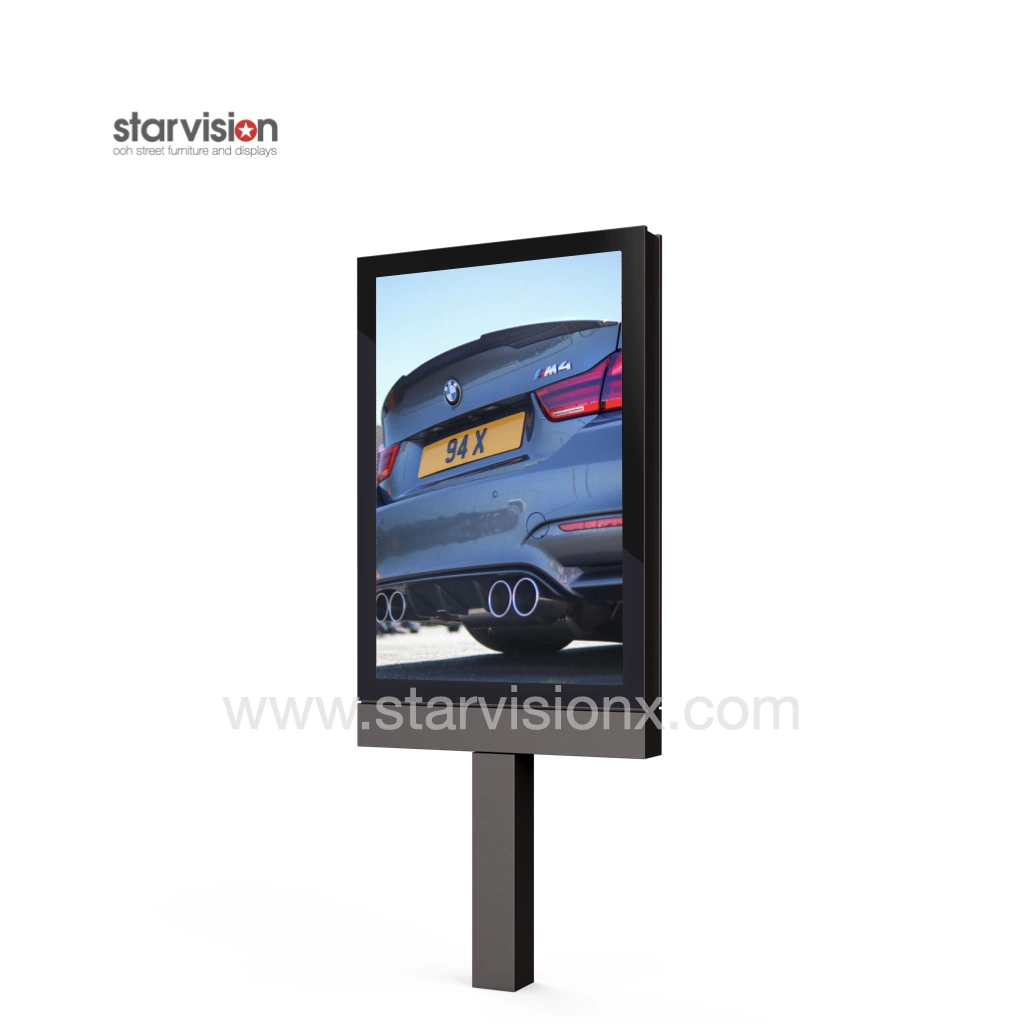 Outdoor Pole LCD Advertising Screen Board Free Standing Digital Display with Static Poster Rear Side