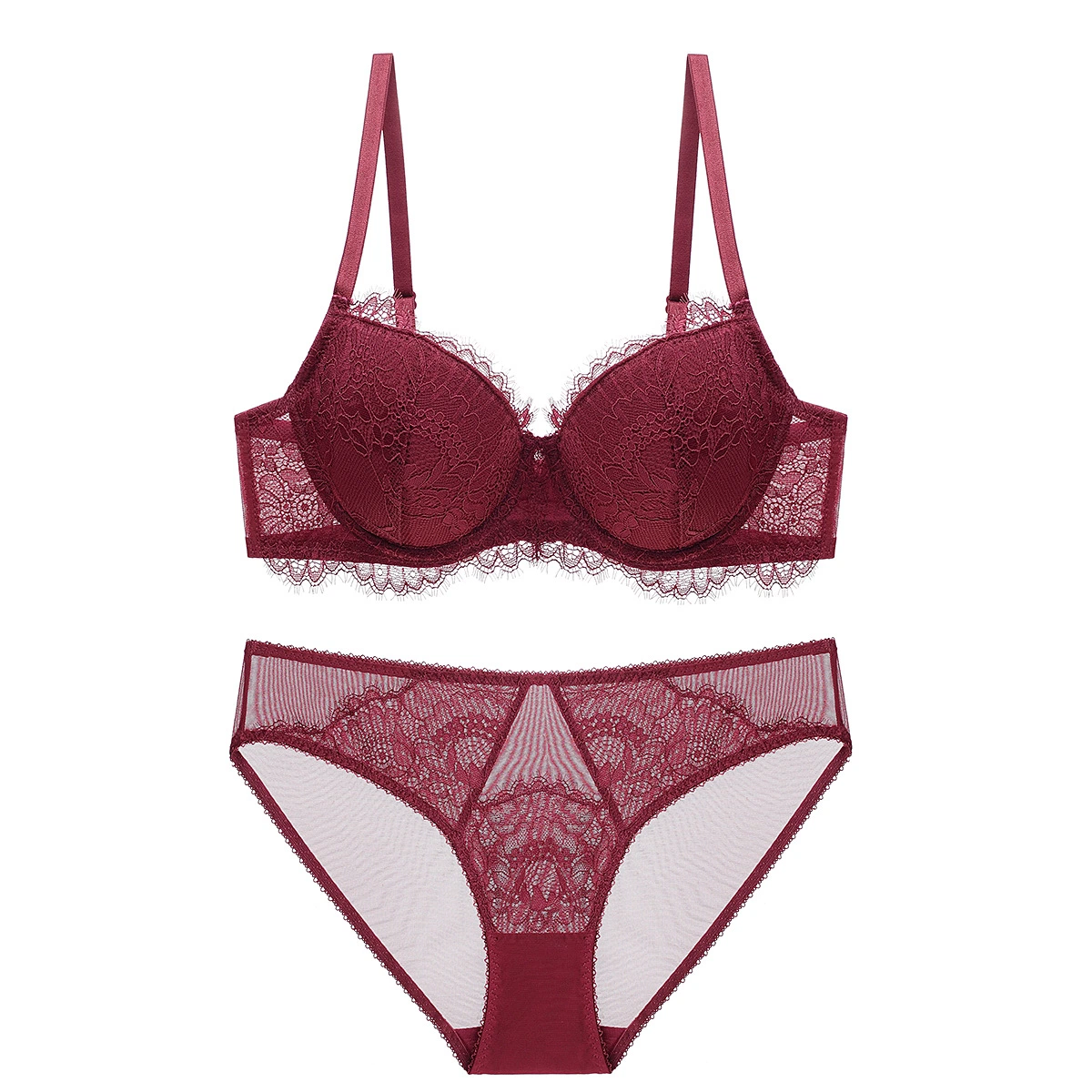 Nouvel ensemble de soutien-gorge en dentelle sexy et confortable en coton fin avec bonnet large en dentelle.