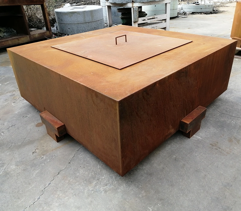 Patio Metal Fire Tables Square Corten Steel Outdoor Wood Burning Fire Pits