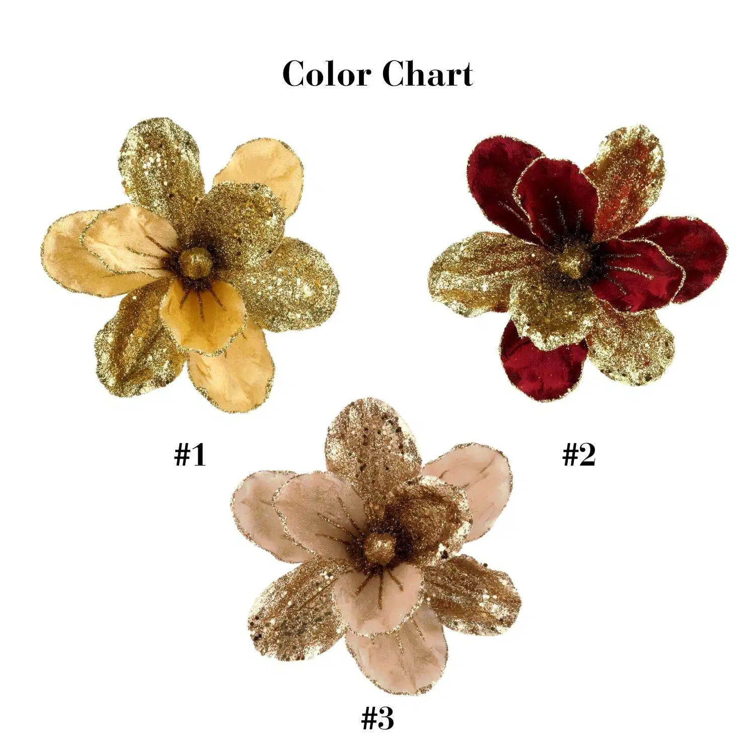 Hot Sale Luxury Christmas Tree Decoration Golden Shimmer Glitter Sequin Velvet Yellow Magnolia Artificial Christmas Flower