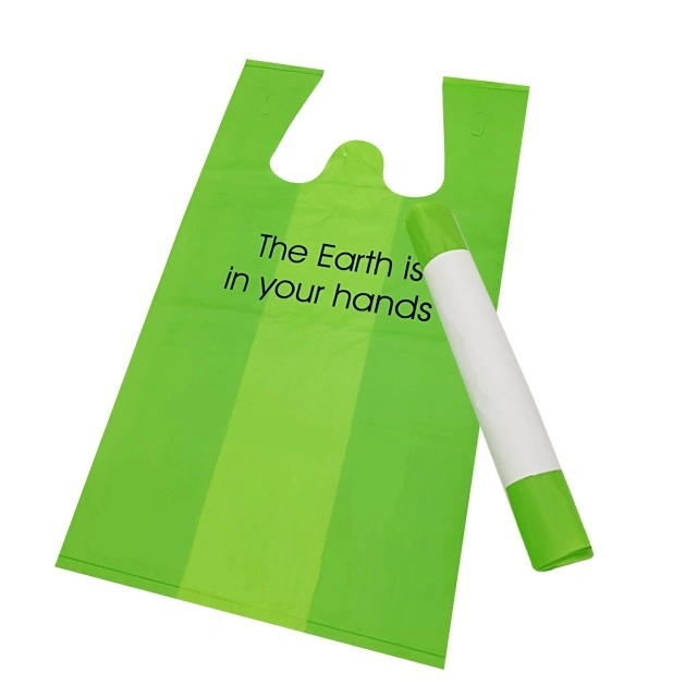 White Green Degradable Supermarket Shopping Storage Vegetable Fruit T-Shirt Vest Bags