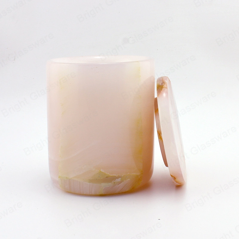 Luxury Marble Large Pink Onyx Candle Jars with Lid for Candle Making
