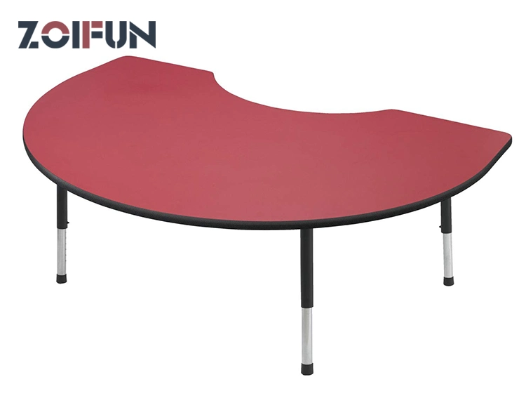 Kidney Shape Half Round Big Simple Tables; Student Kid Study Adjustable Height MDF Steel Furniture Set