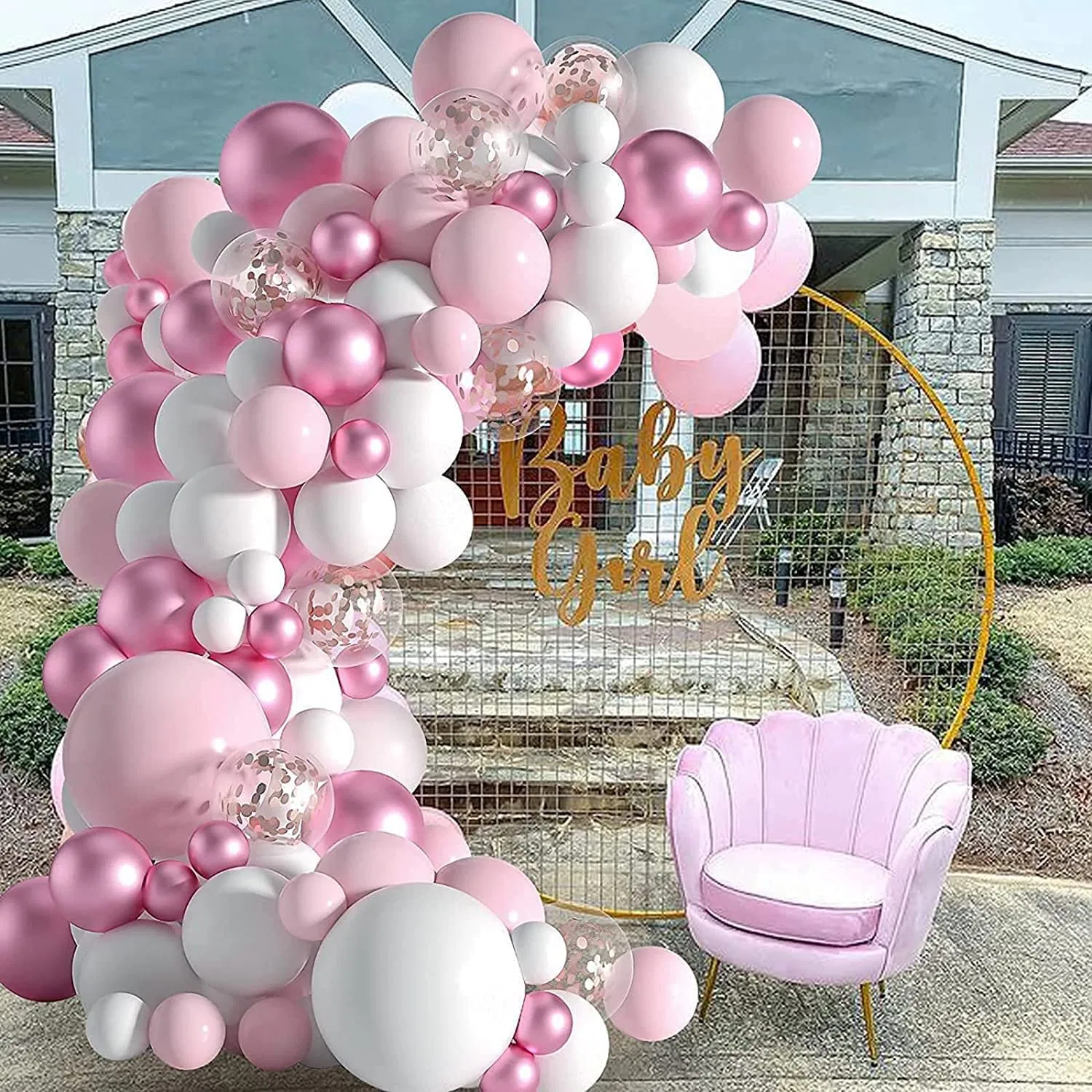 Pink White Balloons Garland Pastel Pink Balloons Metallic Confetti Birthday Party Balloons