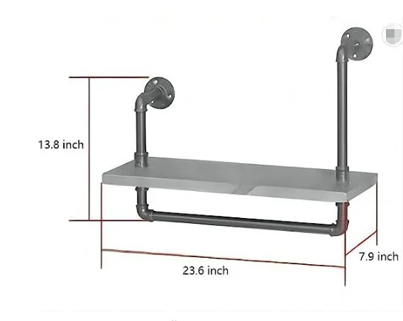 Wall Mounted Pipe Shelving with Wood Rustic Black Pipe Floating Shelves for Bathroom with Towel Holder and Detachable Hooks