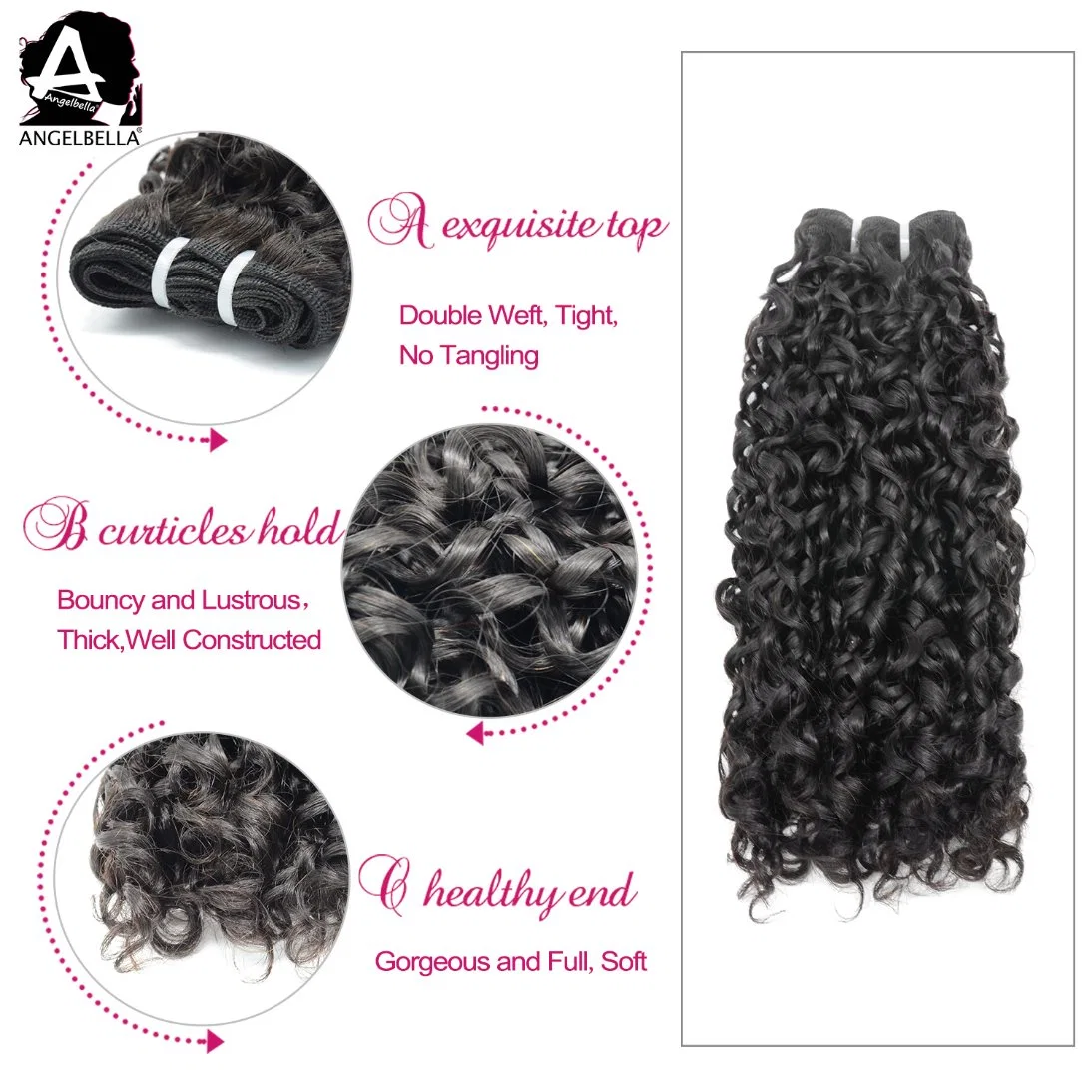 Angelbella New Design Human Hair 1b# Pixie Curl Remy Hair Weft