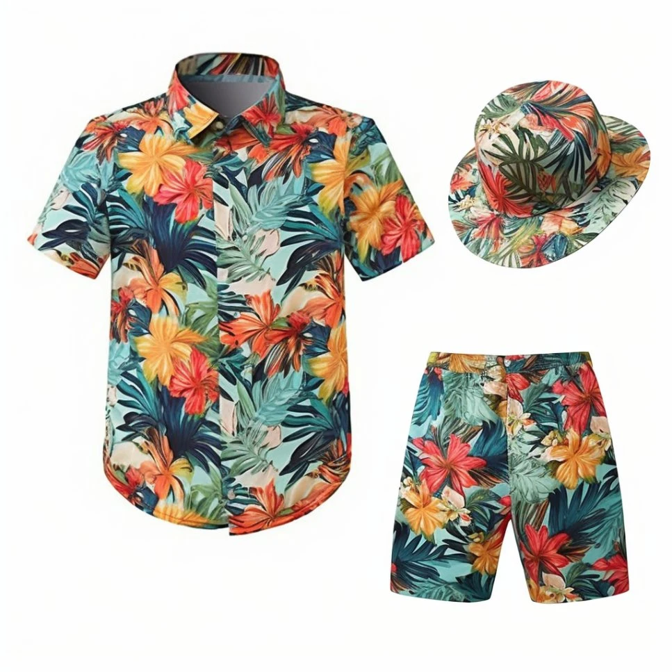 Custom Logo Allover Sublimation Printed Quickly Dry Breathable Tropical Summer Hawaiian Shirt