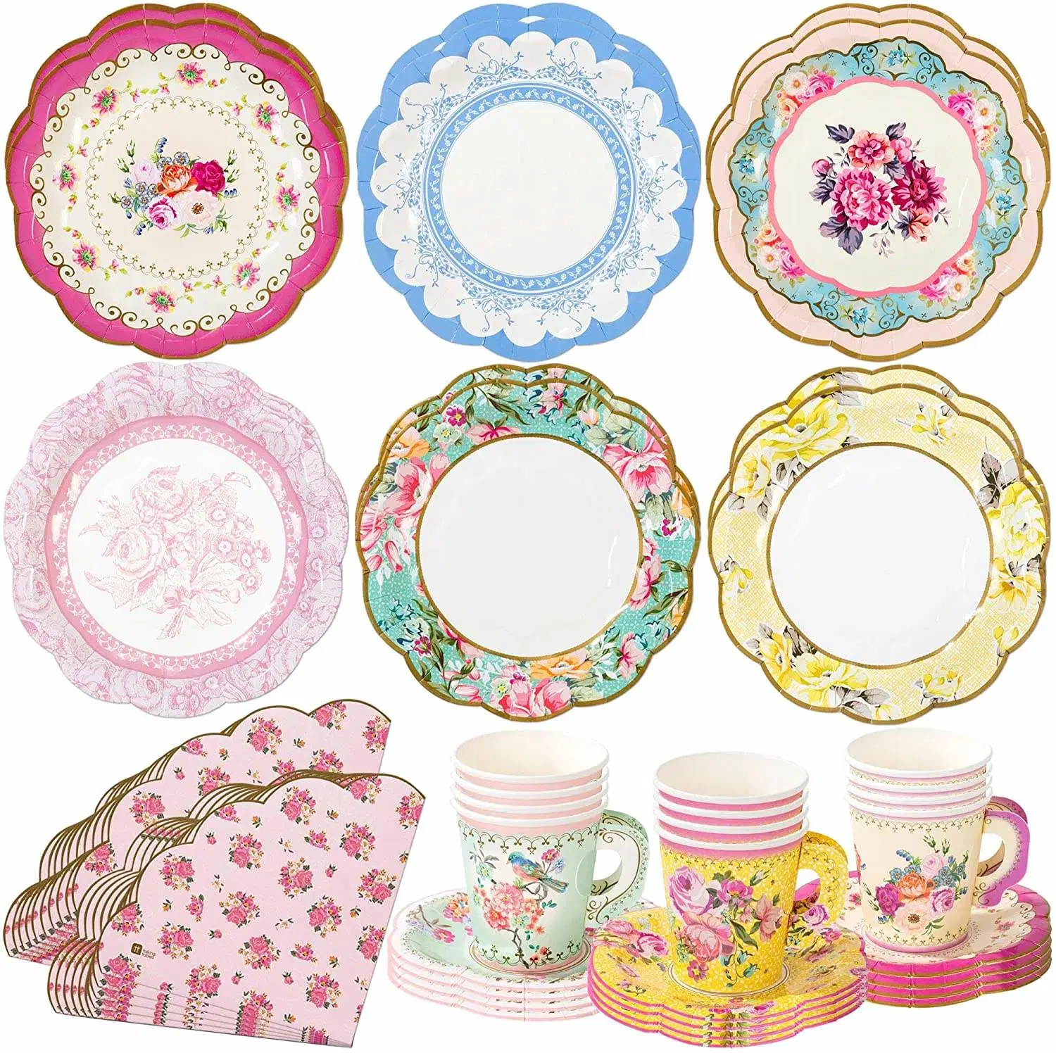 Party Supplies Paper Plates and Napkins Tea Table Decorations Disposable Tableware Set