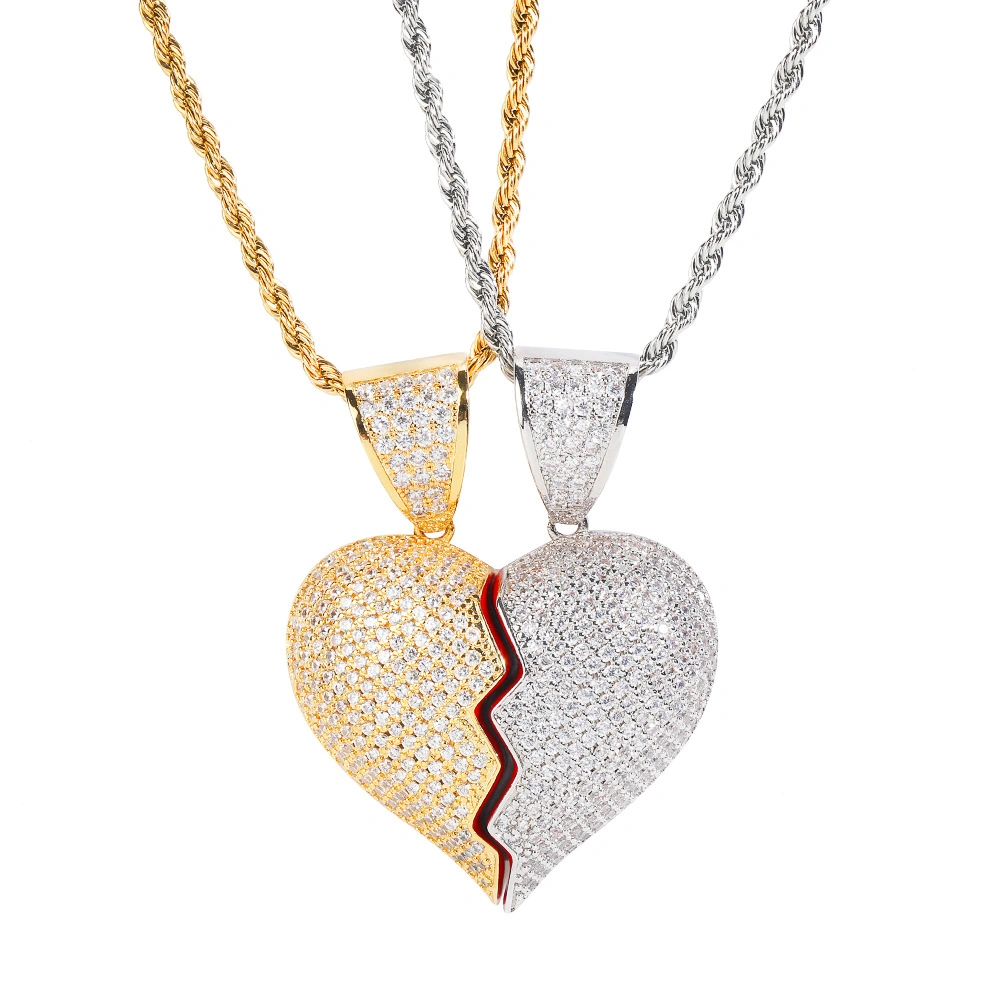 Hip-Hop Gold-Plated Full Zircon trendige Herren′ S Mode tragen Heartbreak Anhänger