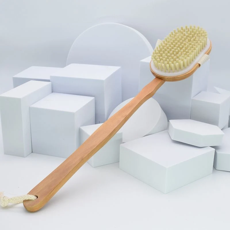 Wooden Body Back Shower Bamboo Shower Body Exfoliating Brush Removable Long Handle Bath Brush