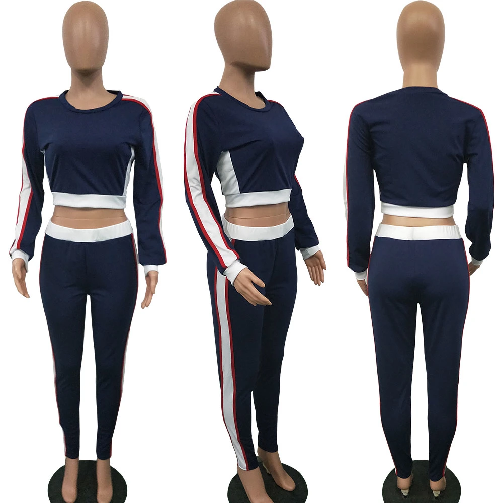 L285765 Fall Women Yoga Gym Fitness Set Female Running Tracksuit Crop Top and Pants